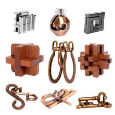 Imagem de Conjunto de quebra-cabeças ActPo, 9 peças retrô de madeira e metal par