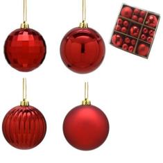 Imagem de Conjunto 37 Bolas Para Arvore Natal Vermelho Brilhante Fosco Relevo Enfeite Natalino Premium