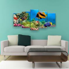 Imagem de Quadro Decorativo Corais Peixes Oceano Hd 129x61 Quarto Sala