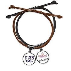 Imagem de DIYthinker Pulseira Kiss Me com citação fofa estilo escrita à mão, corrente de mão, pulseira de princesa de couro
