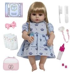 Imagem de Boneca Reborn Bebê Menina Loira Corpo De Vinil Fofinha - Cegonha Rebor