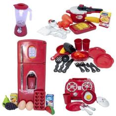 Imagem de Kit Cozinha Infantil Fogão Cooktop Panela Geladeira 39Pç - Altimar