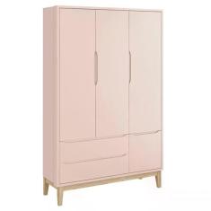 Imagem de Guarda Roupa Infantil Classic 3 Portas com Pés Madeira Natural - Reller Móveis Rosa Fosco