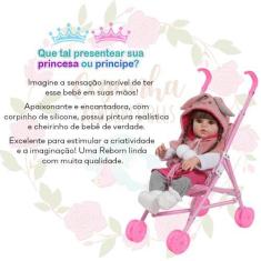 Imagem de Boneca Reborn Com Carrinho Enxoval Coelhinha 19 Acessórios - Cegonha R
