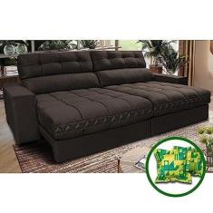 Imagem de Sofá Retrátil e Reclinável 2,12m Molas Ensacadas Cama Inbox Brasil Velusoft Café