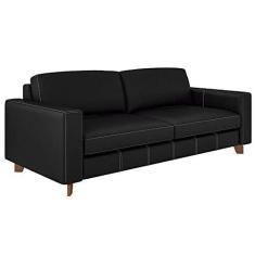 Imagem de Sofá 3 Lugares Sala de Estar Recepção 220cm Presley Couro Preto - Gran Belo