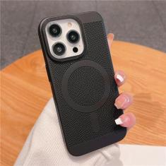 Imagem de Capa magnética de grade de malha de dissipação de calor ultrafina para iPhone 15 13 12 14 11 Pro Max Matte Hard Steel Magsafing Cove, preta, para iPhone 15 Plus