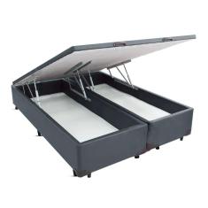 Imagem de Cama Box Baú Bipartido Casal Camurça Grafite 138x188