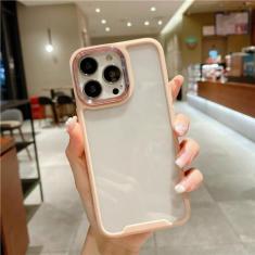 Imagem de Capa de telefone transparente com moldura de silicone em cores doces para iPhone 13 12 11 Pro Max XR 15 14 Plus XS Max Capa dura de proteção de câmera de metal, T2, para iPhone 12 Pro