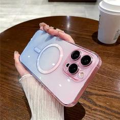 Imagem de Caso de carga sem fio padrão gradiente de luxo para iphone 11 12 13 14 pro max plus capa magnética transparente macia, azul, para iphone 11pro