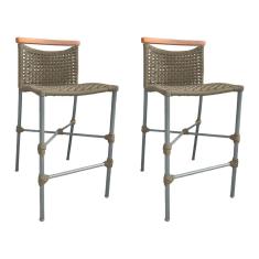 Imagem de Kit 2 Banquetas Anne em Corda Náutica Base em Alumínio Cinza com Detalhe em Madeira Rami