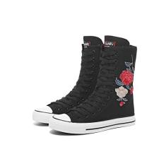 Imagem de Tênis feminino de lona de cano alto com cadarço moderno e casual para meninas, Preto - 03, 38