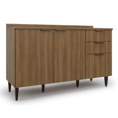 Imagem de Balcão De Cozinha Triplo Com Tampo 2 Portas 3 Gavetas 1,34m Nogal Paris Batrol Nogal