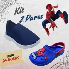 Imagem de Kit 2 Pares Babuche Tênis Calce Fácil Infantil Menino Aranha Confortável Volta as Aulas-Feminino