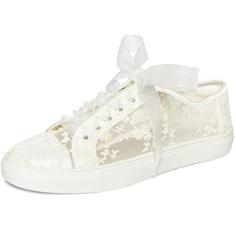 Imagem de JIAJIA 8835 Sapatos de casamento, sapatos de noiva, sapatilhas, tênis de renda, Marfim, 37