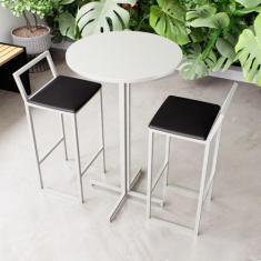 Imagem de Conjunto Mesa Alta Bar Bistrô Redonda Branca 2 Banquetas Confort Estof