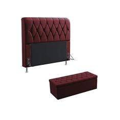 Imagem de Kit Cabeceira Estofada Decorativa Para Cama Box Sirius 140 Para Cama de Casal Calçadeira Sagitarius Sued Bordô Aradecor