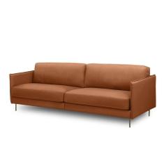 Imagem de Sofá Decorativo Anthony 4 Lugares Sala De Estar 270cm Pés Em Aço Couro Conhaque