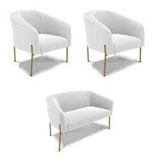 Imagem de Namoradeira E 2 Poltronas Pé Ferro Dourado Stella Bouclê D03 - D`rossi Cor Off White