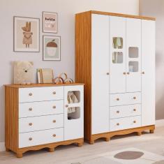 Imagem de Quarto de Bebê Completo com Guarda Roupa Uli 4 Portas Cômoda Uli 4 Gavetas 100%MDF Móveis Peroba