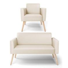 Imagem de Sofá Namoradeira Com Poltrona Pés Palito Natural Marisa material sinté