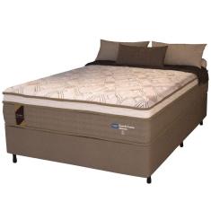 Imagem de Cama Box Casal King Colchão Molas Ensacadas Guarda Costas Alameda 193x203x68cm Suede Marrom/branco