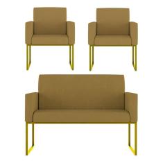 Imagem de Kit Sofá 2 Lugares + 2 Poltronas Recepção Sala Base Dourada Cor:capuccino Capuccino