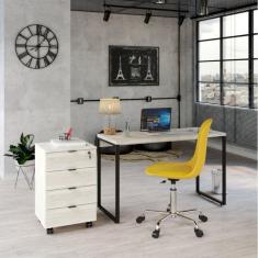 Imagem de Conjunto Home Office Industrial 2 Peças com 1 Escrivaninha 120cm e 1 Gaveteiro 4 Gavetas Kuadra Snow