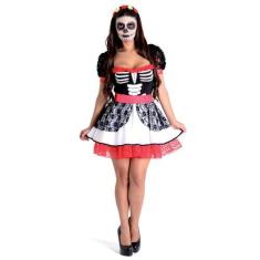 Imagem de Fantasia Caveira Mexicana Vestido Adulto com Tiara - Halloween - Diver