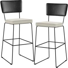 Imagem de Kit 02 Banquetas Altas Preto Linho Champagne
