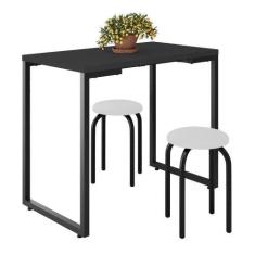 Imagem de Mesa De Cozinha Bistrô Porto Preto 90cm Com 2 Banquetas Industriais Ma