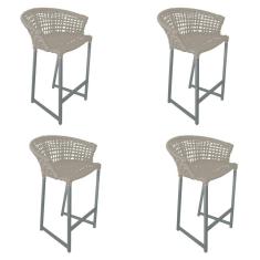 Imagem de Kit 4 Banquetas Reis em Corda Náutica e Base em Alumínio Cinza para Área Gourmet - Externa Areia