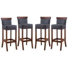 Imagem de Kit 4 Banquetas Alta com Encosto Estofada 36x100 Cm Diamantina Madeira Maciça Linho Cinza L67