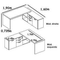 Imagem de Mesa Escritório Presidente Web40 1,90 X 1,60 40mm com Armário 1 Porta, 3 Gavetas, 2 Nichos /AMEIXA