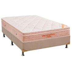 Imagem de Cama Box Casal: Colchão Espuma Ortobom Viscomemory + Base Crc Suede Cl