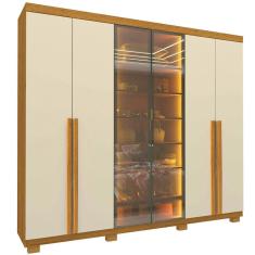 Imagem de Guarda Roupa Imperatriz Casal 6 Portas 4 Gavetas com Vidro Reflecta e LED Gelius Cor Naturale Off White