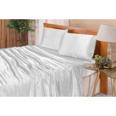 Imagem de Jogo De Lençol Casal Padrão Cetim Seda Branco 4 Peças - Confecções Elb