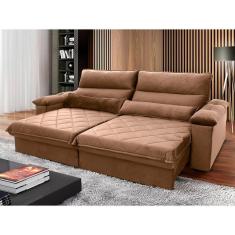 Imagem de Sofá Retrátil Reclinável Grécia 2,70m Suede Velut Bege c/ Molas no Assento - King House
