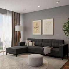 Imagem de Sof  4 Lugares Joy Com Chaise Esquerdo P s E Base Em Madeira