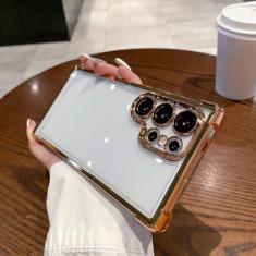 Imagem de Suporte galvanizado quatro cantos anti droptransparent capas de telefone protetoras para samsung galaxy s24 s23 s23 ultra s23 plus capa, ouro, s22