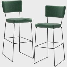 Imagem de Kit 2 Banquetas Altas Cozinha Sala Jantar Base Em Aço Fixa Allana L02 Facto Verde Musgo - Lyam Decor