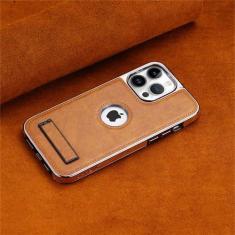 Imagem de Capa de telefone dobrável invisível com moldura galvanizada para iPhone 15 14 Plus 13 12 11 Pro Max Capa de couro PU ultrafina, marrom, para iPhone 15 Plus