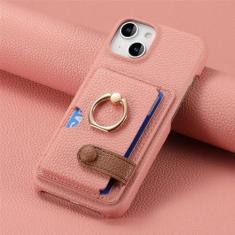 Imagem de Capa de telefone com suporte de anel de couro para iPhone 13 12 Mini 15 14 11 Pro Max X XS XR 7 8 Plus Carteira com suporte de cartão Capa à prova de choque, rosa, para iPhone 15