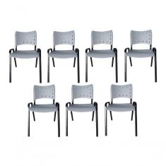 Imagem de Kit 7 Cadeiras Iso Para Escola Escritório Comércio Cinza Base Preta