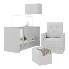 Imagem de Berço 3 Em 1 Com Poltrona Amamentação Puff e Armário Aéreo 2 Portas Mp4148 Branco