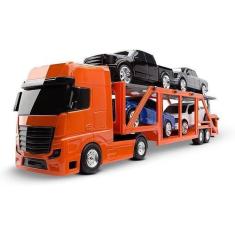 Imagem de Caminhão Cegonheira Petroleum Com 4 Pick-Ups Laranja Roma