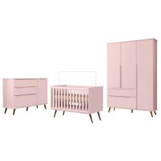 Imagem de Dormitório Melinda Guarda Roupa, Cômoda com Porta e Berço Retrô - Phoenix Baby