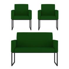 Imagem de Kit Sofá 2 Lugares + 2 Poltronas Para Recepção Sala Balaqui Cor:verde Verde