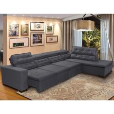 Imagem de Sofá 7 Lugares de Canto Retrátil Reclinável Pillow Chaise E 3,60 x 2,20m Sttilo Cinza