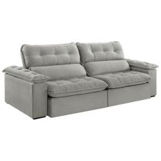 Imagem de Sofá 5 Lugares Retrátil e Reclinável Jobi Veludo Cinza Prateado 297 cm